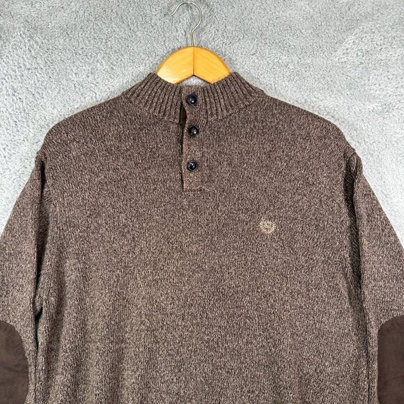 Chaps Ralph Lauren Sweater Mens XL Elbow Patches Thick Cotton Pullover Brown - Picture 3 of 10